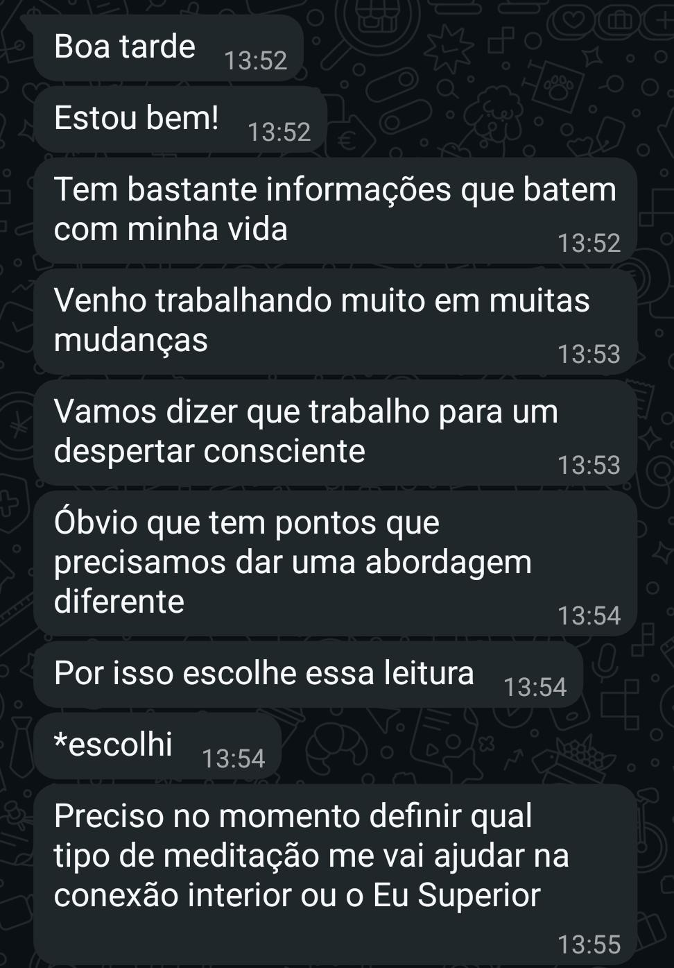 Mensagem de cliente sobre informações que correspondem à sua vida