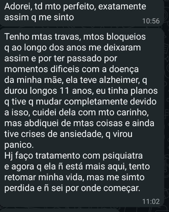 Mensagem de cliente sobre travas e bloqueios pessoais